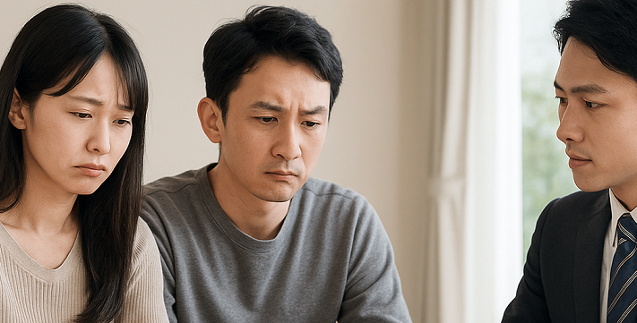 夫婦が仲介者の前で離婚話をしている