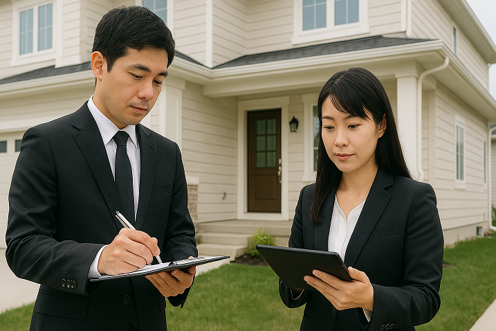 不動産の査定中の男性と女性の不動産営業マン（宇都宮市）