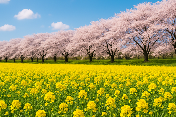 春の訪れを感じさせる菜の花畑。新しい節目としての相続や未来設計のイメージです。
