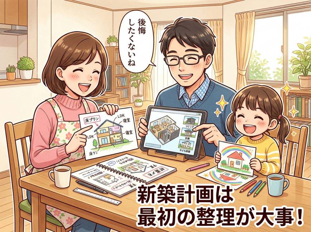 新築戸建ての計画を立てる家族のイメージ
