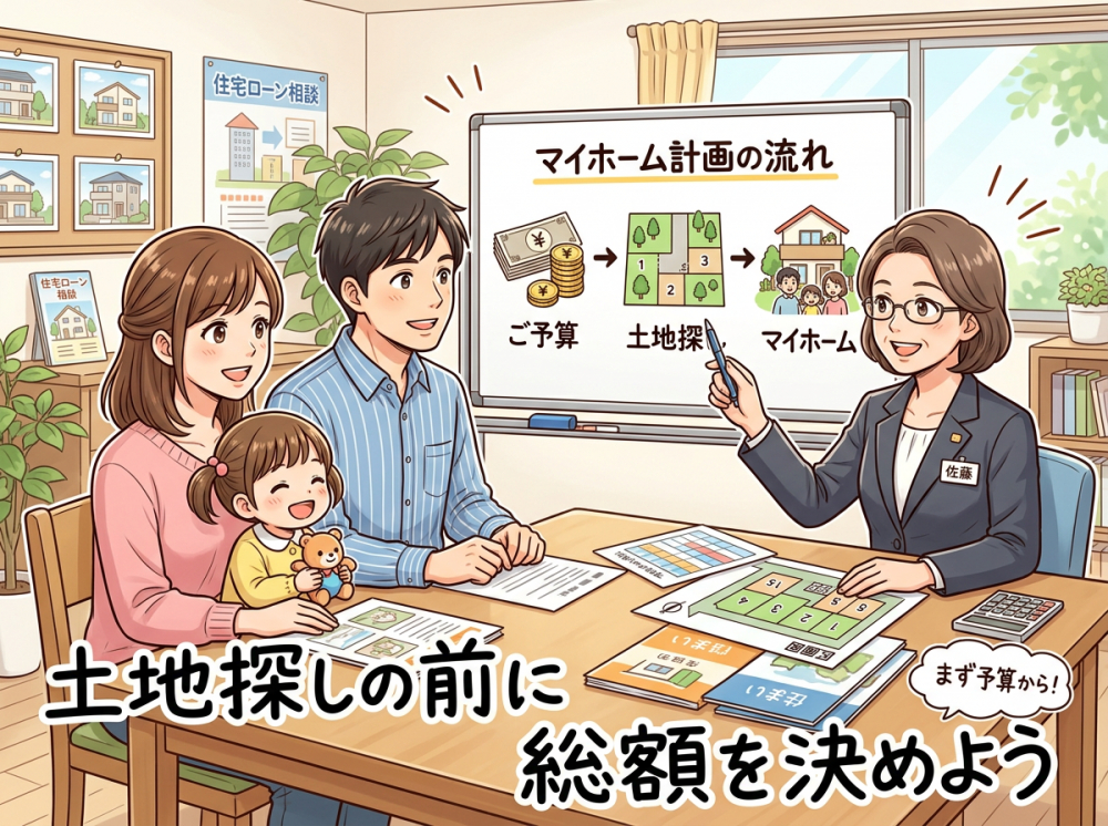 新築戸建ての資金計画と土地探しを整理するイメージ