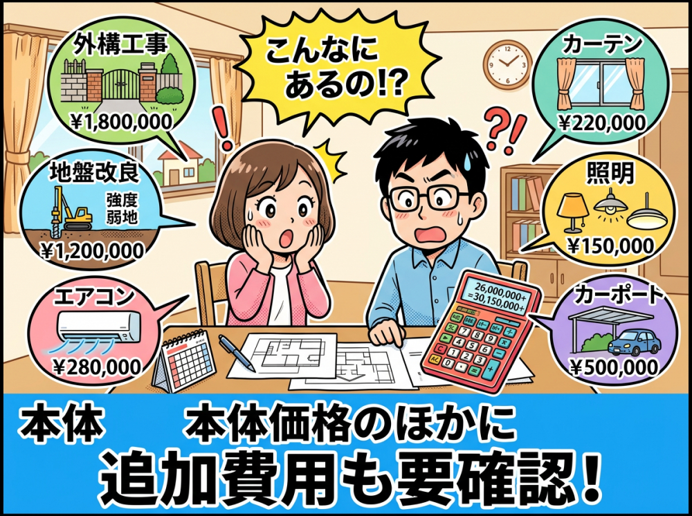 新築戸建てで見落としやすい追加費用を考えるイメージ