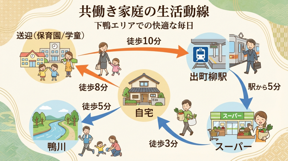 共働き家庭の生活動線イメージ