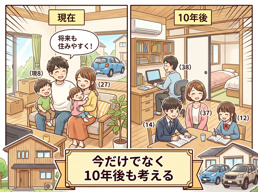 家族の将来を見据えて新築戸建てを考えるイメージ