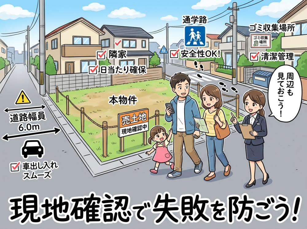 新築戸建ての失敗を避けるために現地確認するイメージ
