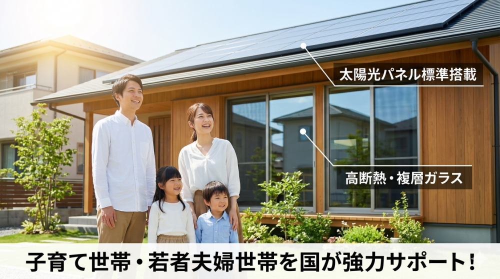 住宅購入と補助金制度を調べる子育て世帯のイメージ