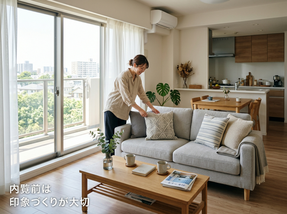 マンション内覧前に室内を整えるイメージ