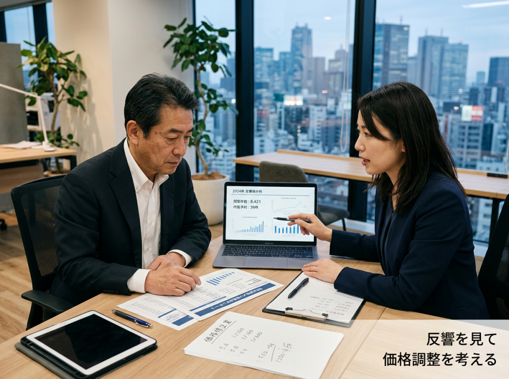 マンション売却で反響を見ながら価格調整を考えるイメージ