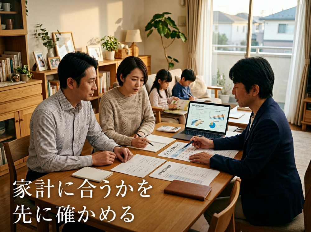 家計とマイホーム購入判断をイメージする画像