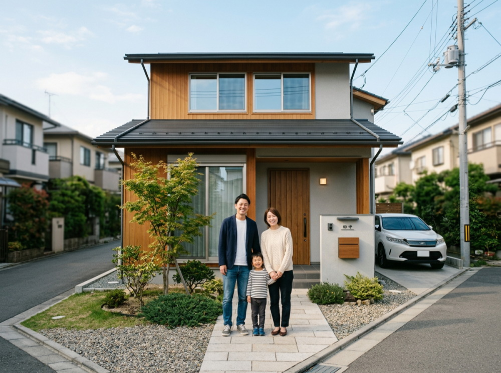 新築戸建ての完成イメージと工事の流れを紹介する画像