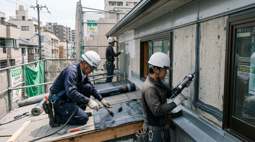 防水材、シーリング材、接着剤の施工をイメージする画像