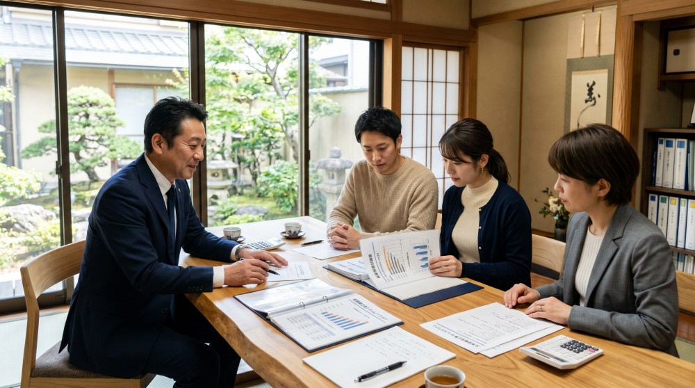 区分所有者が修繕積立金や長期修繕計画を確認する様子をイメージする画像