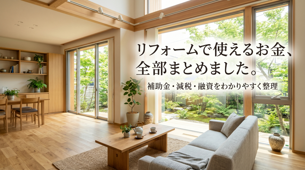 断熱窓・明るいリビング・家族が集まる空間など、リフォーム後の理想の住まいを表すイメージ写真。温かみのある自然光が差し込む室内。