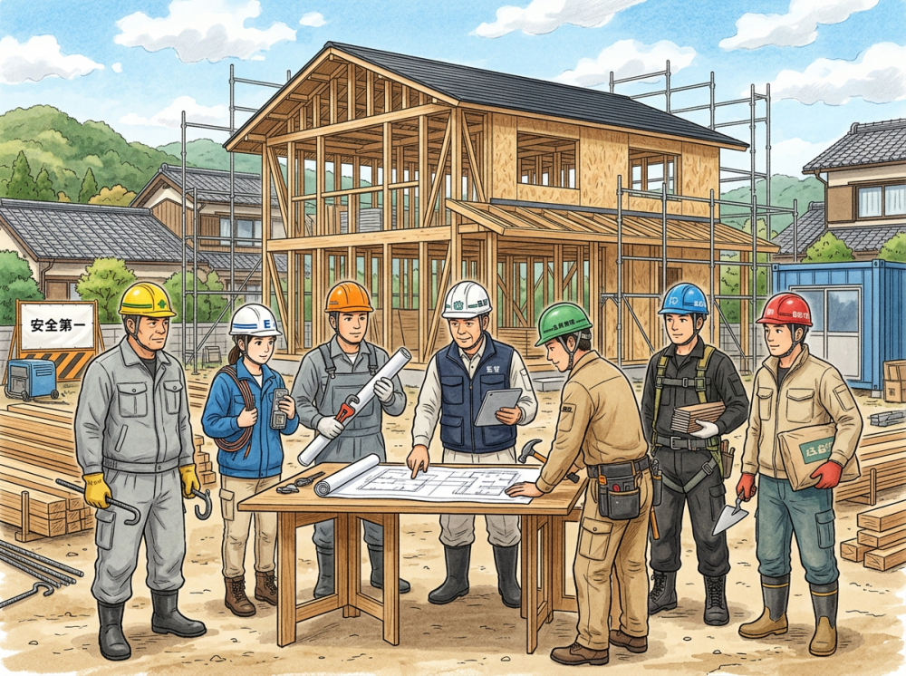 新築戸建て工事に関わるさまざまな職人のイメージ