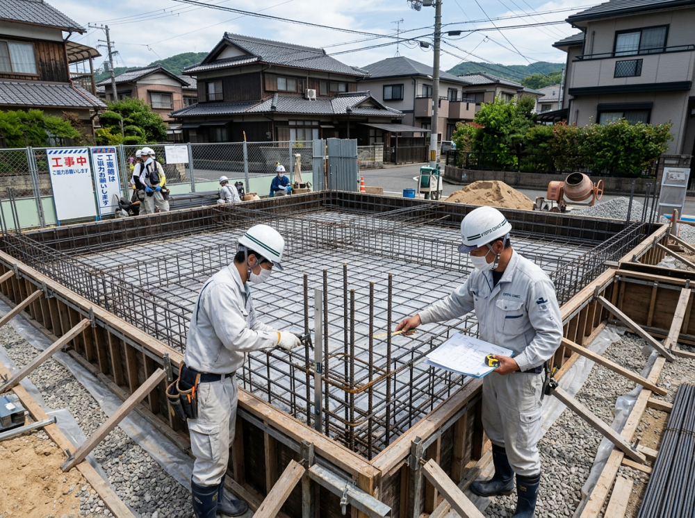 新築戸建ての基礎工事と配筋のイメージ