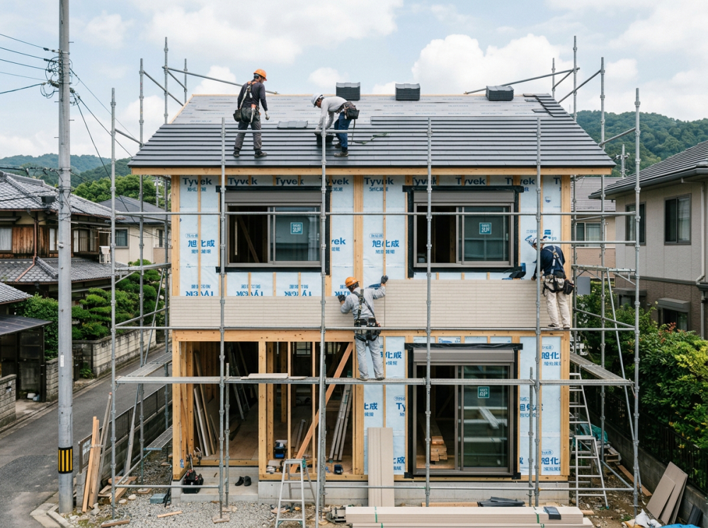 新築戸建ての屋根外壁サッシ工事のイメージ