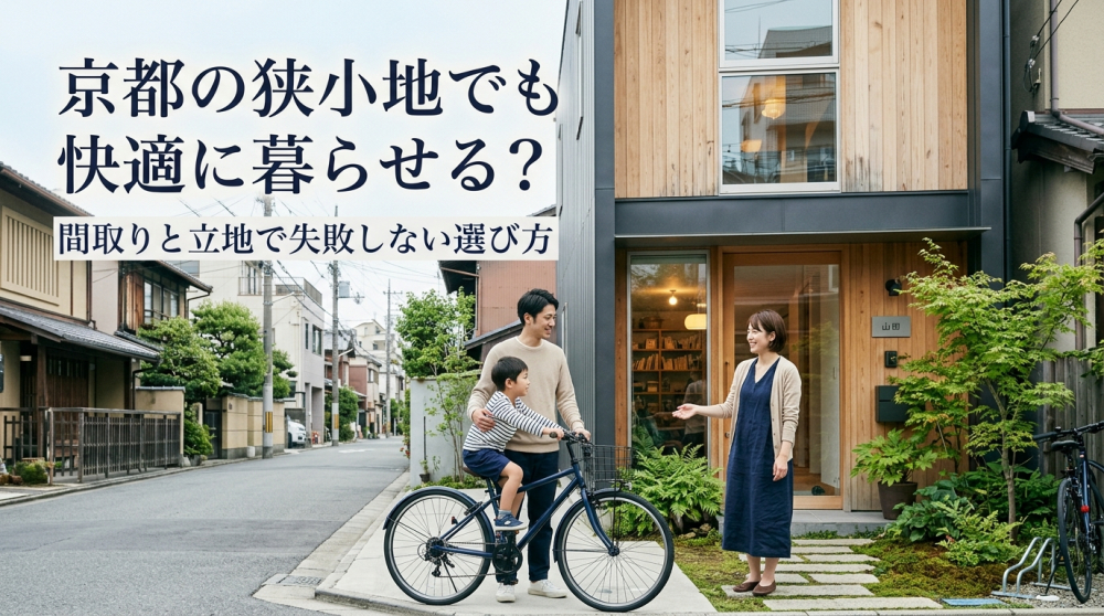 京都の狭小住宅で快適に暮らす家族のイメージ