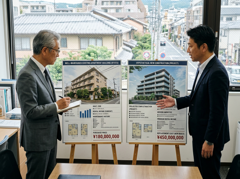 新築と中古の再調達コスト差を考えるイメージ