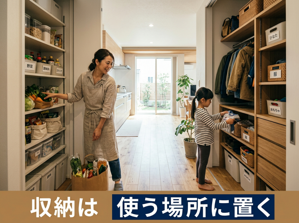 パントリーとファミリークローゼットのある家のイメージ