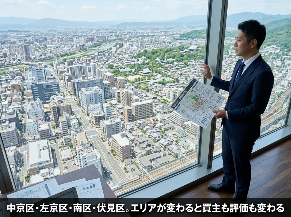 京都市内のエリア別に一棟マンションの査定差を考えるイメージ
