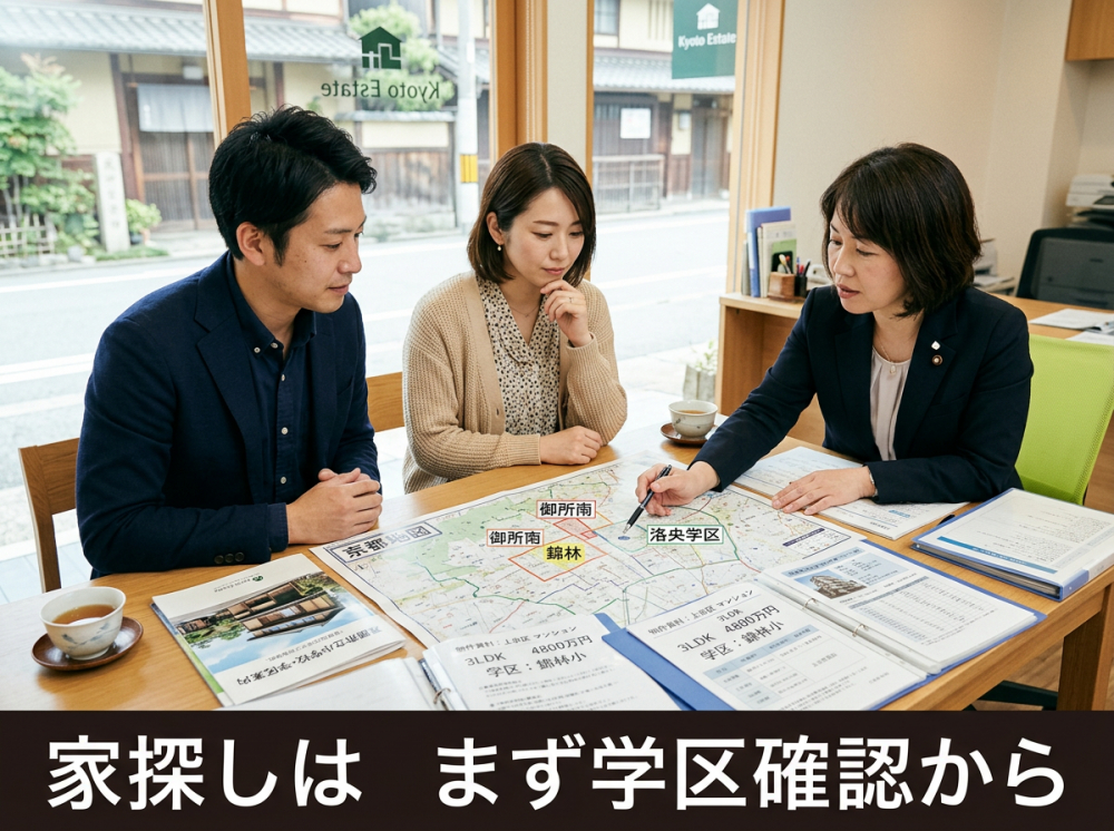 京都で学区を意識して家探しをするイメージ