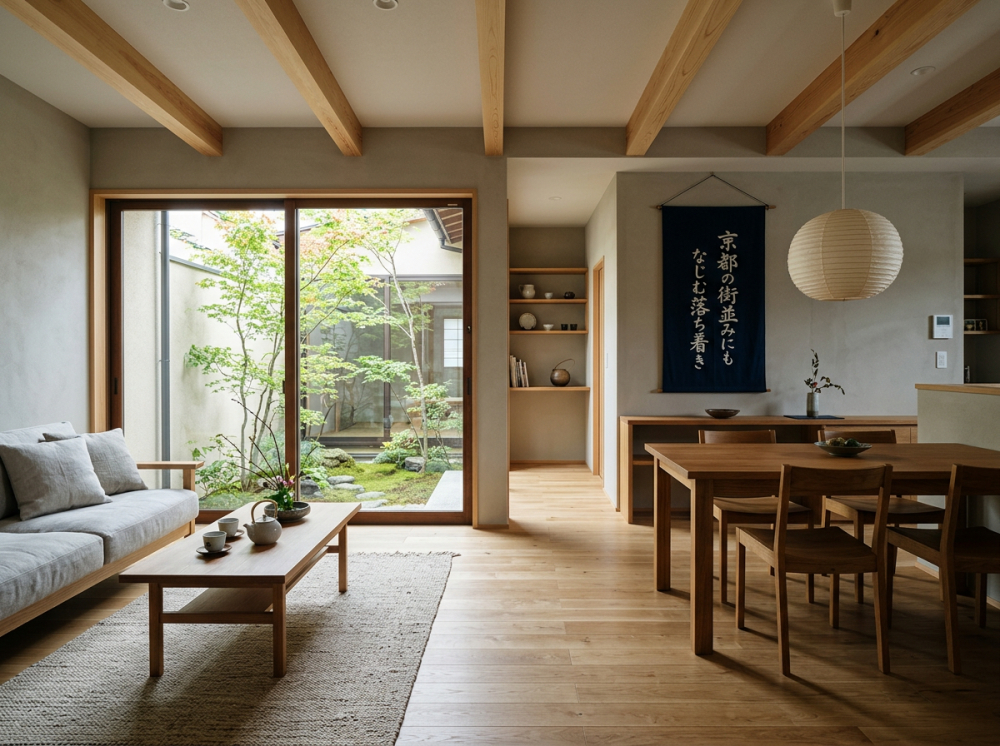 京都の街並みに合う落ち着いた新築戸建て内装イメージ