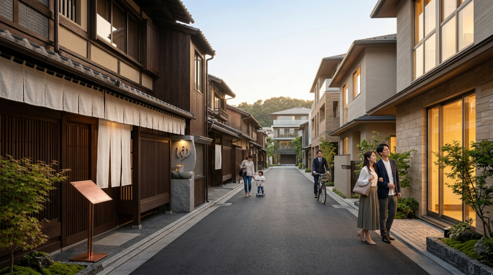 京都・西院周辺をイメージした高級感のある街並み