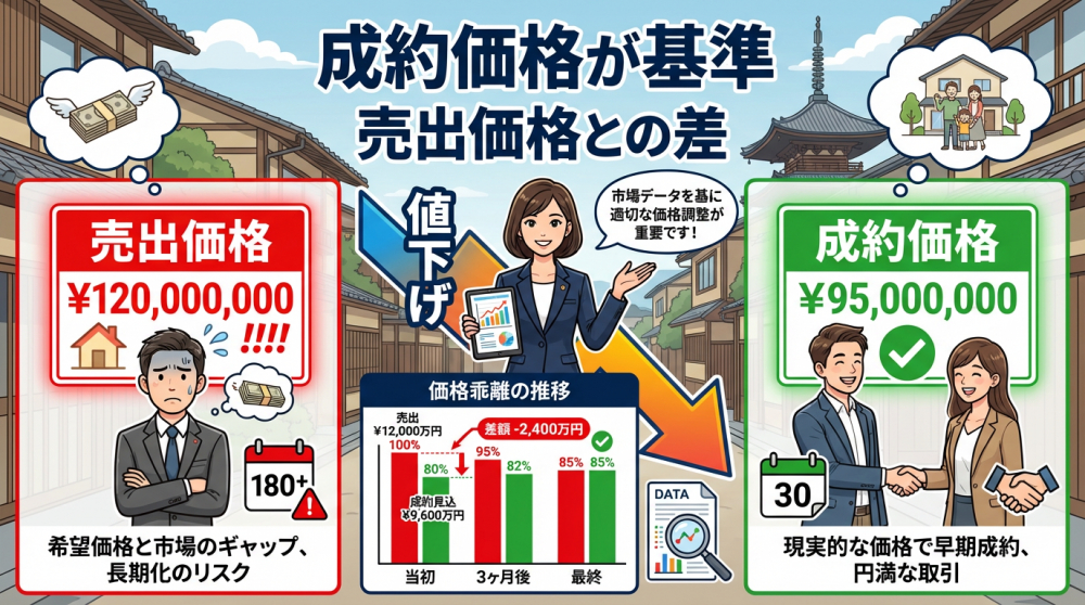京都の不動産査定は成約価格が基準（売出価格との差）