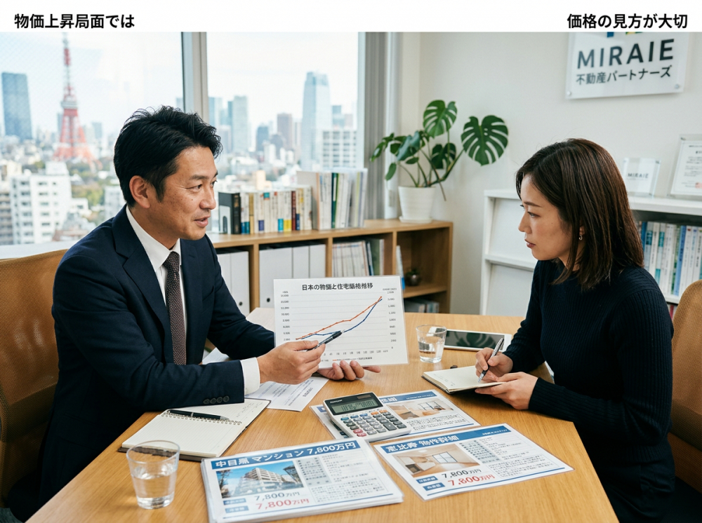 物価上昇局面で不動産価格を考えるイメージ