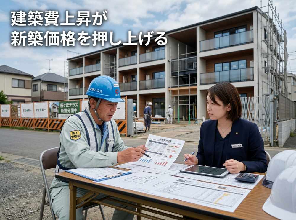 建築費上昇が新築価格を押し上げるイメージ