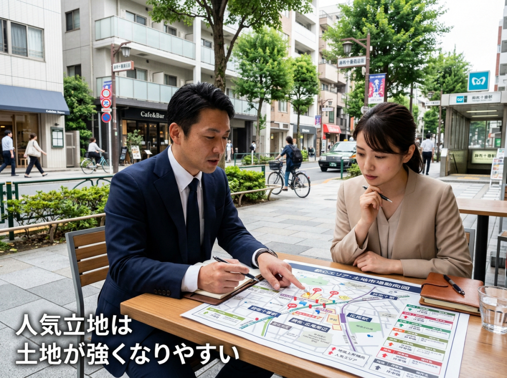 人気立地の土地価格が強くなりやすいイメージ