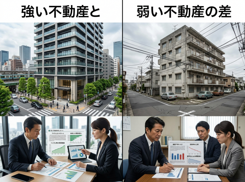 物価上昇局面で強い不動産と弱い不動産の比較イメージ