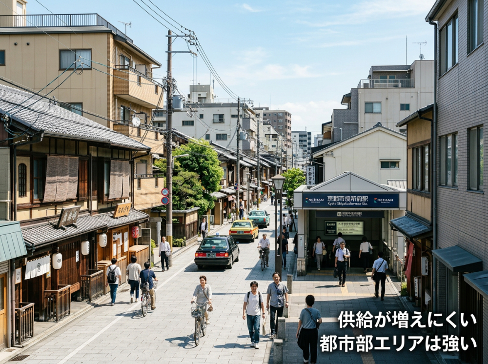 供給が増えにくい都市部エリアの街並みイメージ