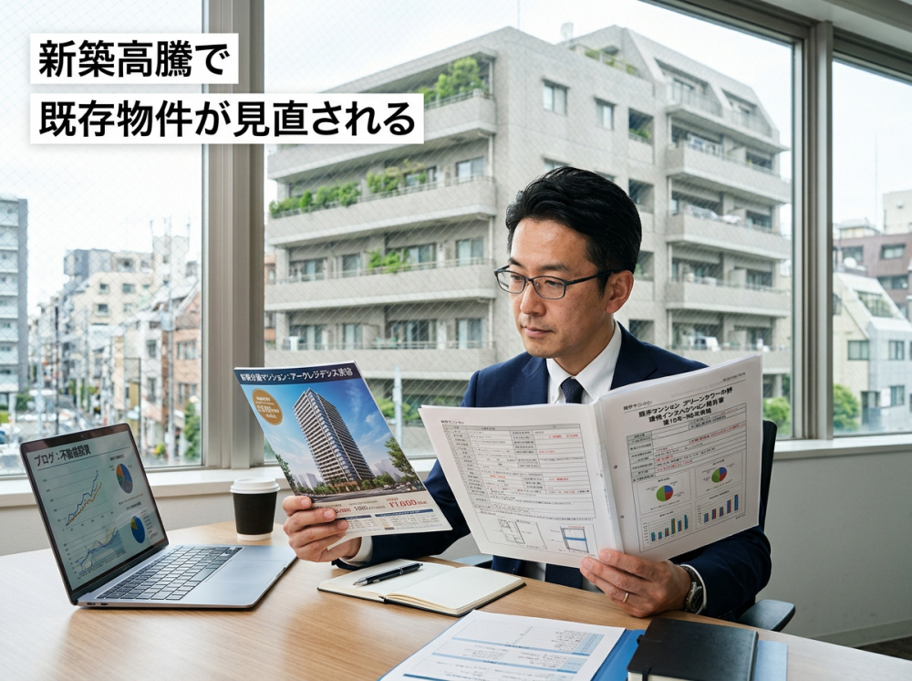 新築価格上昇で既存物件が見直されるイメージ