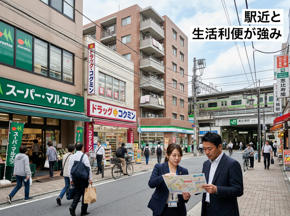 駅近かつ生活利便性の高い収益不動産エリアのイメージ