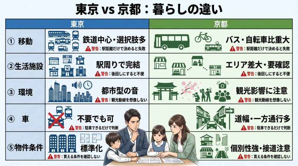 東京と京都の暮らし比較イメージ