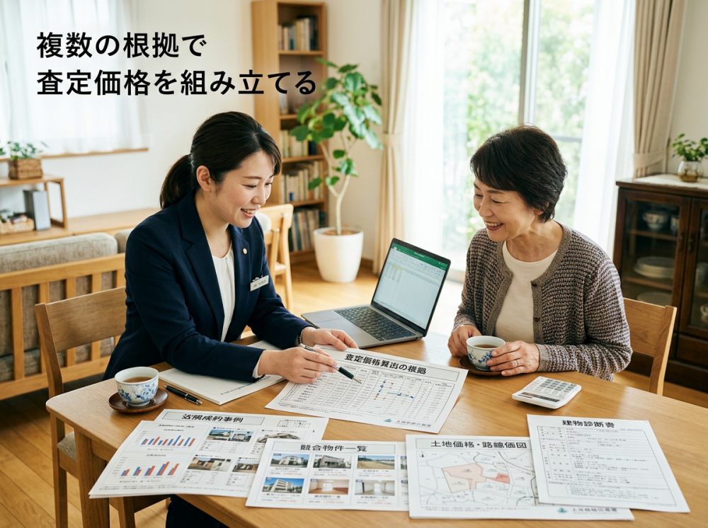 複数の根拠から不動産査定価格を組み立てるイメージ