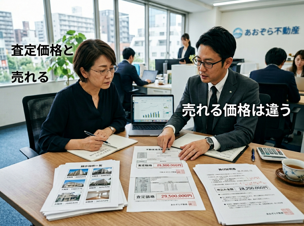 査定価格と実際の売却価格の違いを考えるイメージ
