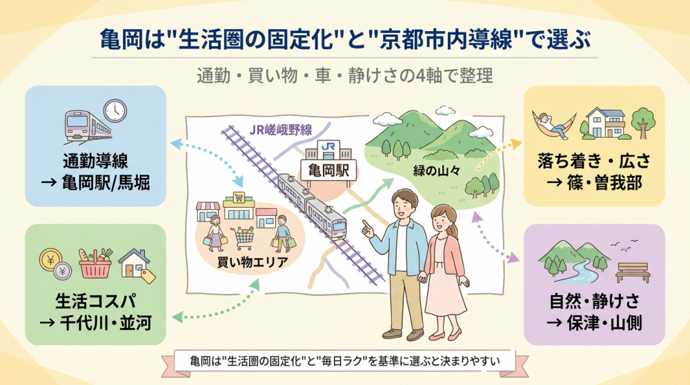 亀岡は生活圏固定化と京都市内導線で選ぶ（通勤・買い物・車・静けさ）