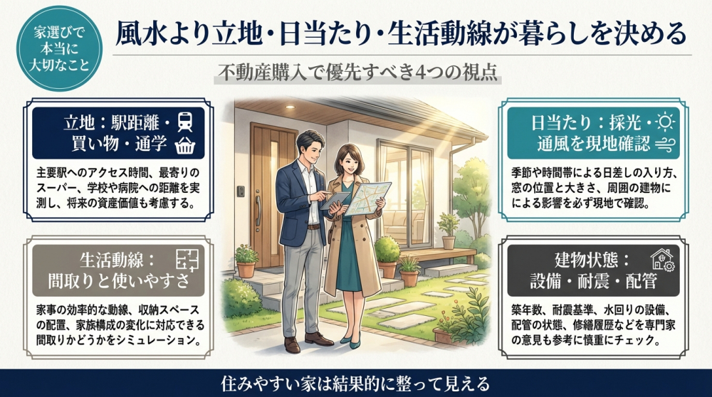 風水より立地や日当たりや生活動線が大切というイメージ