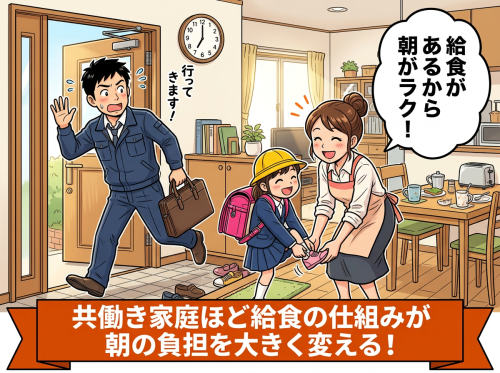 共働き家庭にとって中学校給食が助かるイメージ
