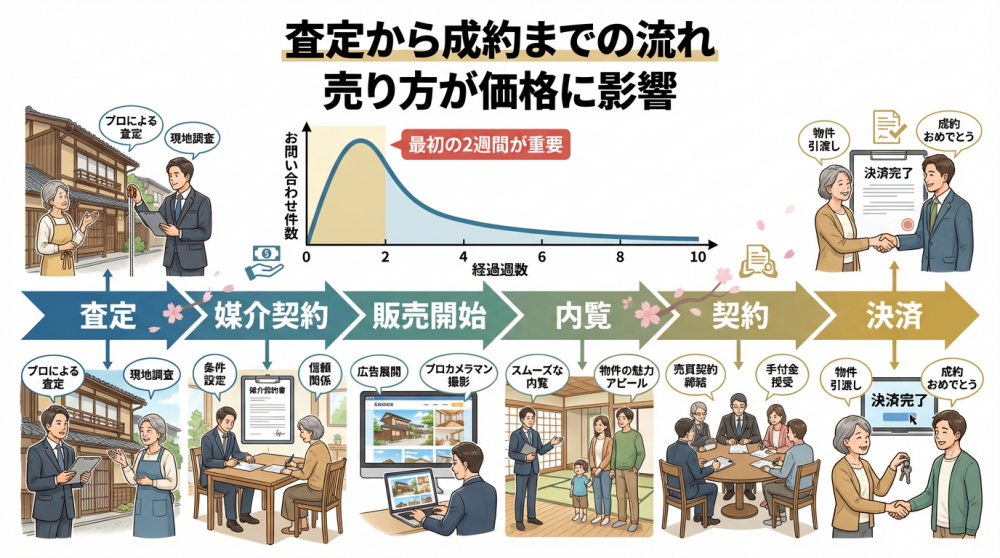 京都の不動産売却：査定から成約までの流れ（売り方が価格に影響）