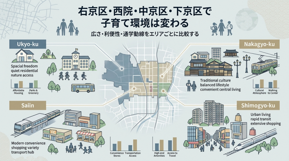 右京区西院中京区下京区で子育て向け物件を探すイメージ