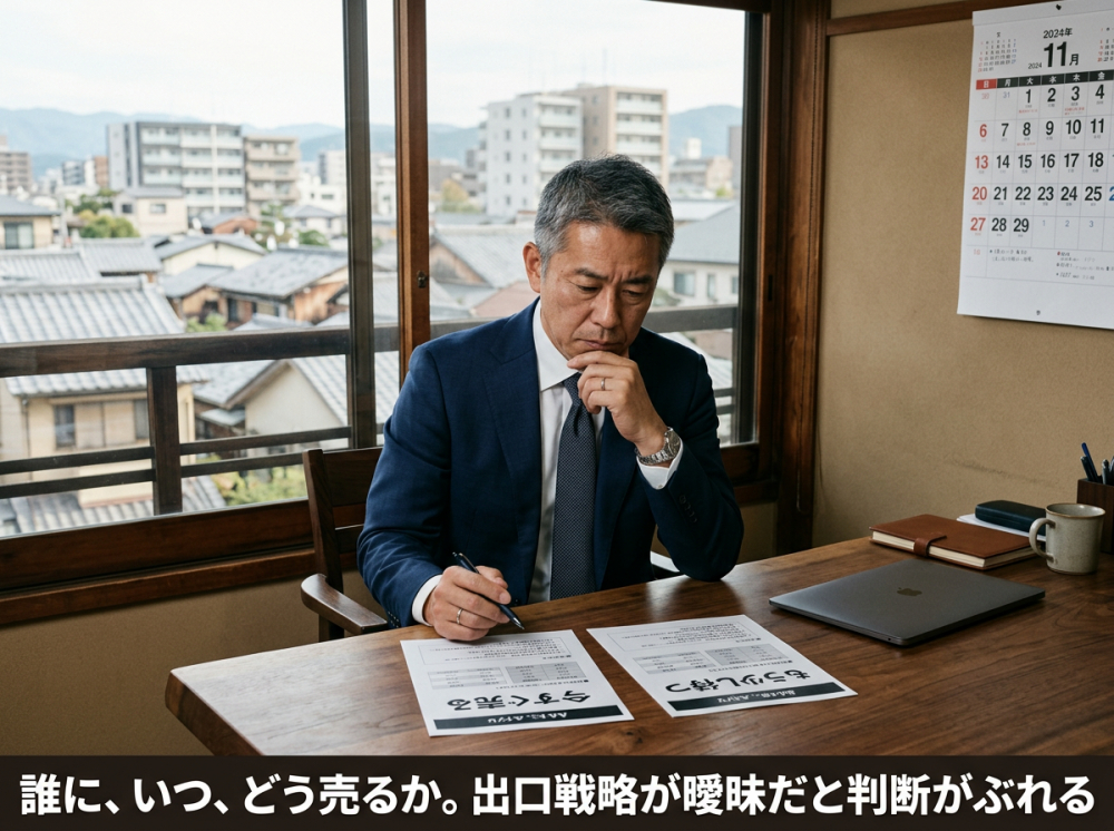 売却タイミングと出口戦略を考えるオーナーのイメージ