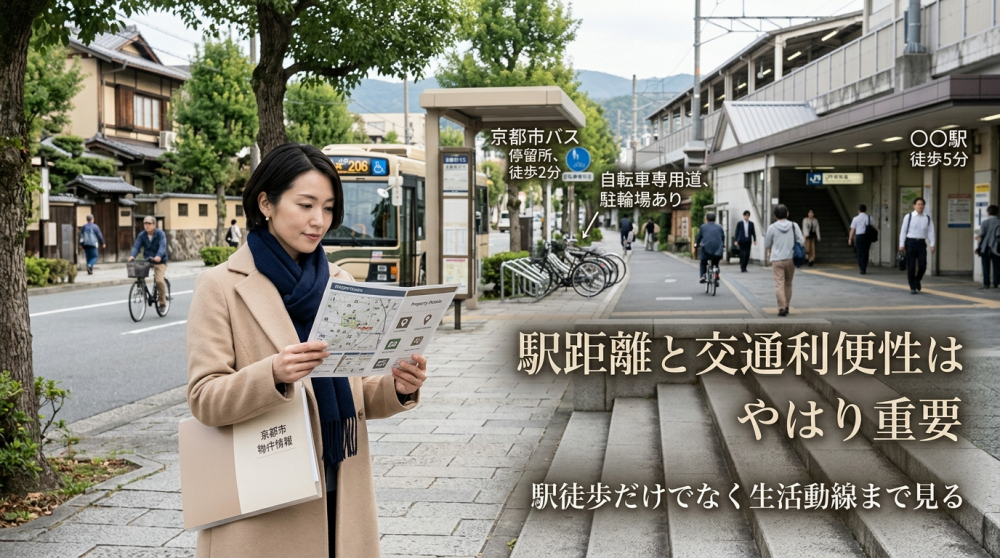 京都で駅距離と生活動線を確認するイメージ