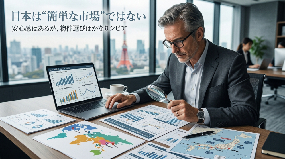 不動産投資の分析や選別をイメージする画像