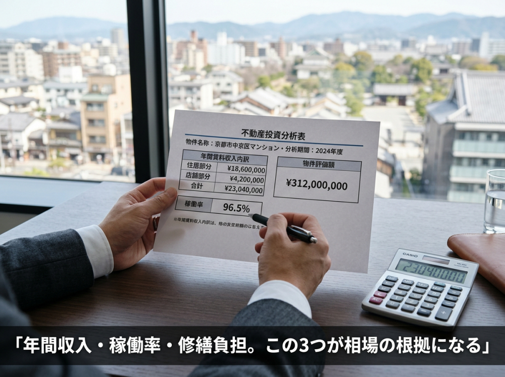 収益不動産の価格が家賃収入や立地で決まるイメージ