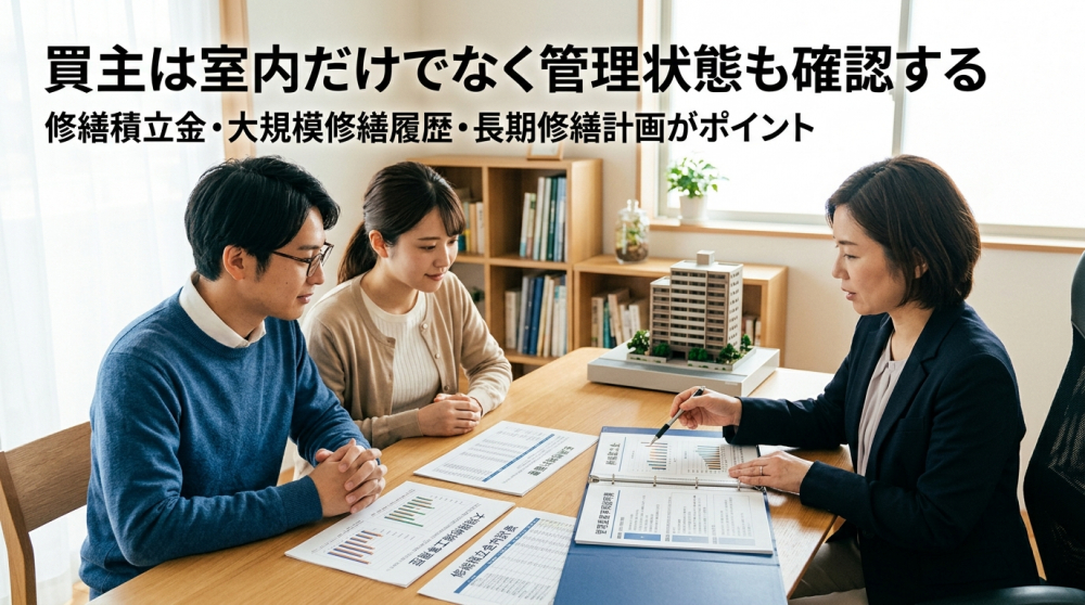 買主がマンションの管理状態を確認するイメージ