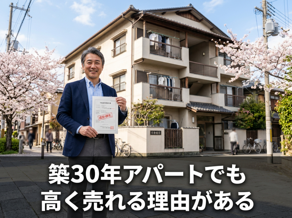 京都で築30年アパートの売却成功をイメージするオーナーの写真イメージ