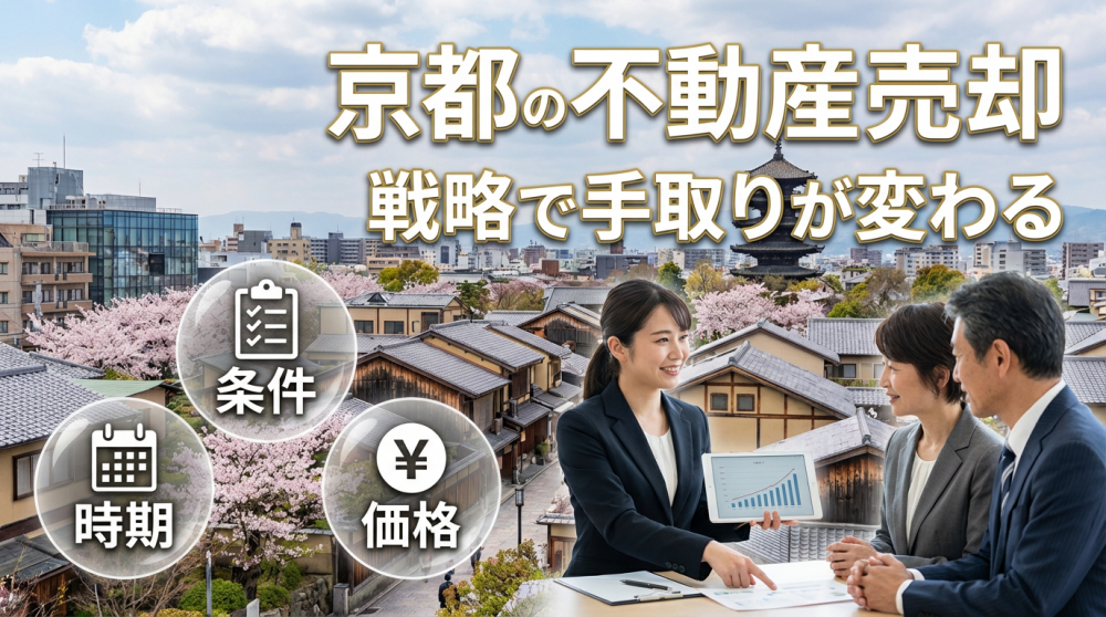 京都の街並みと不動産売却のイメージ